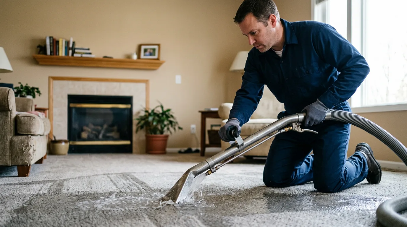 Water damage restoration technician working near Guilford, CT